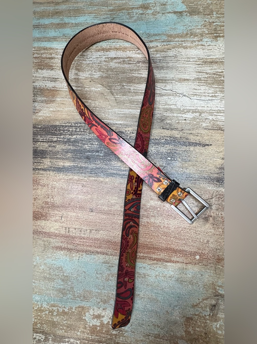 Paisley Print Leather Belt - Multicolor